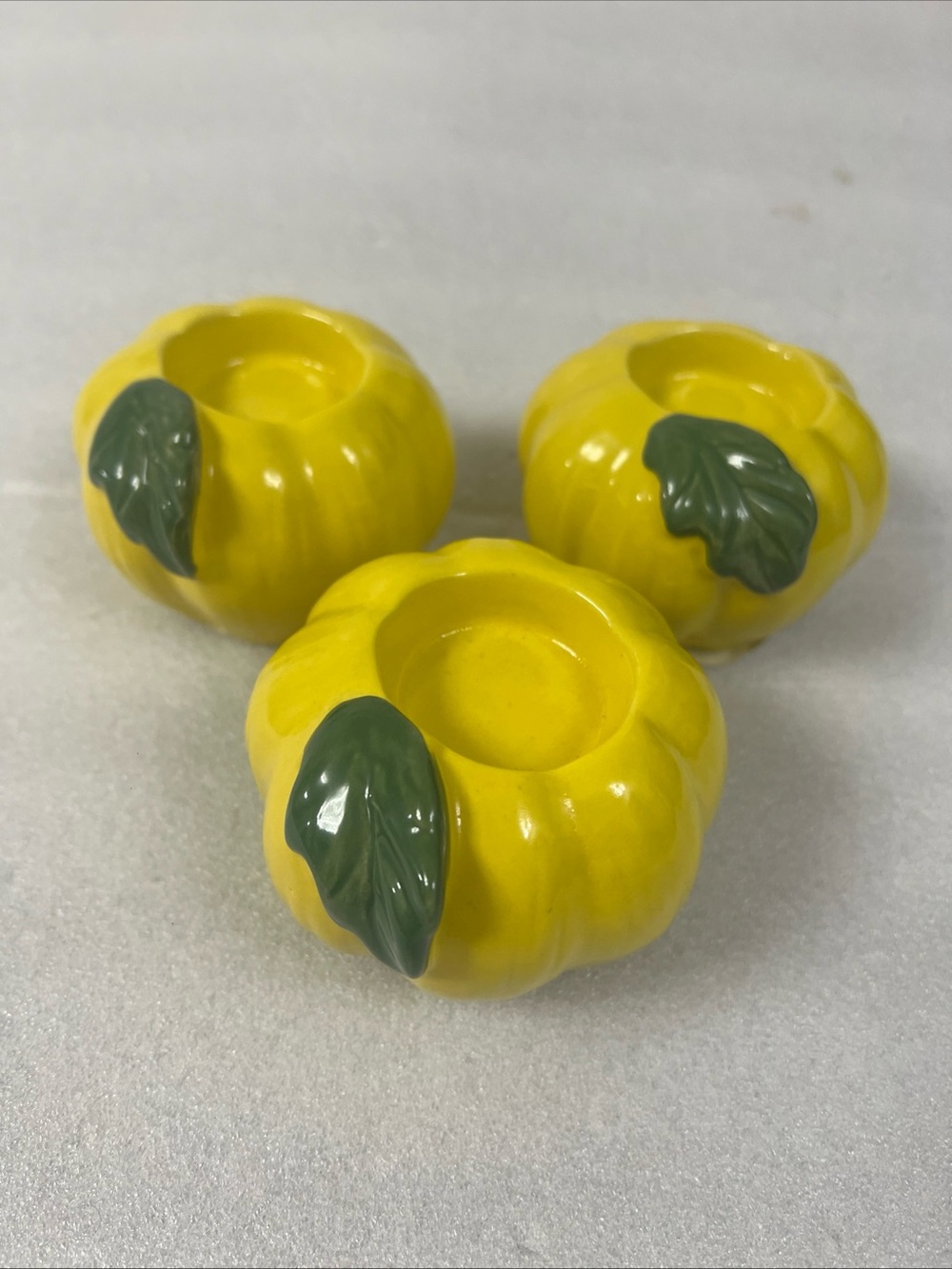 Tea Light Candle Holder Autumn Yellow Pumpkin 3.5x2.5 Set of 3  NEW